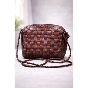 CEM Woven Leather Crossbody Bag Brazil Vintage Brown Basketweave Purse
